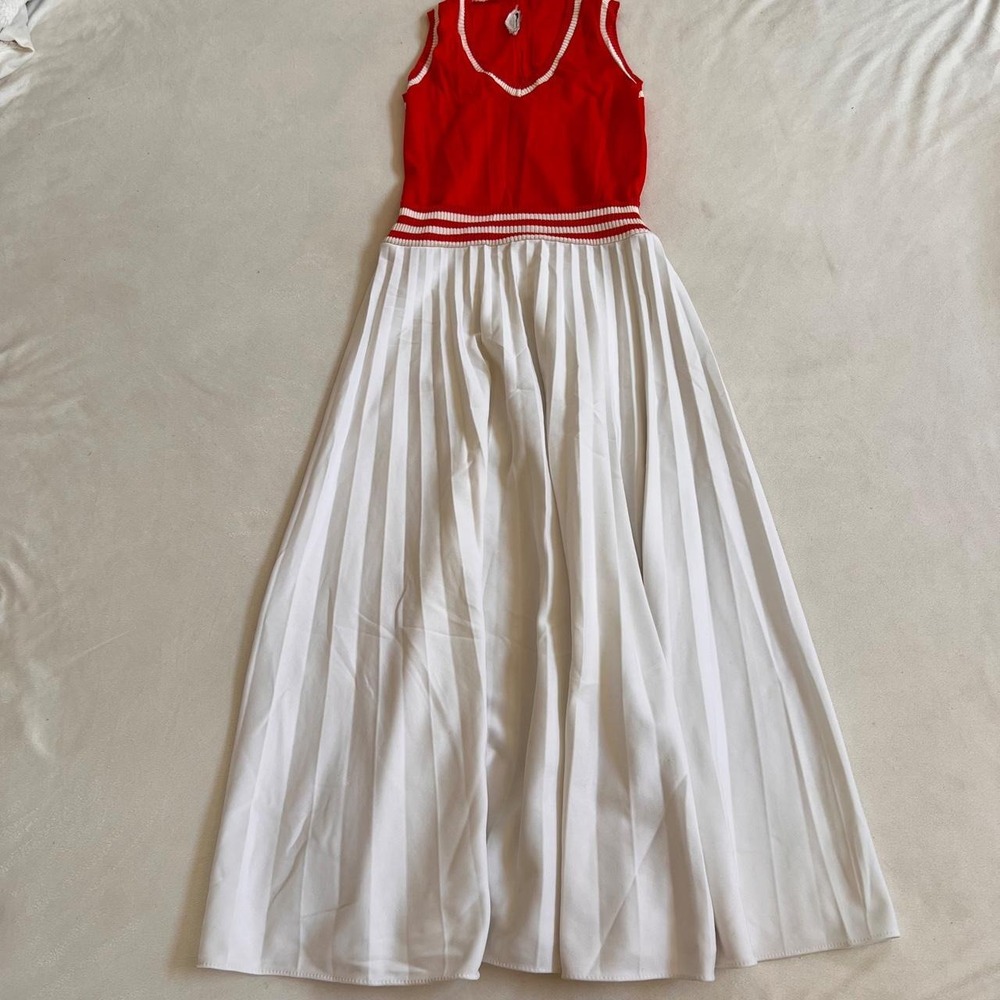 ✨True Vintage ✨ Red and white striped dress with white pleated skirt lettergirl - Picture 1 of 7